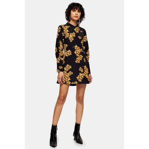 NWT Topshop Black Floral Printed Mini Dress 8